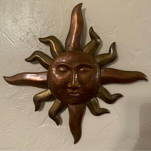 Oxidized Hammered Copper Gold Tone 90s celestial Sun Sunburst Wall Hanging Decor